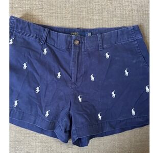 Ralph Lauren Polo Women's Navy Blue Embroidered Shorts Classic Coastal Nautical‎